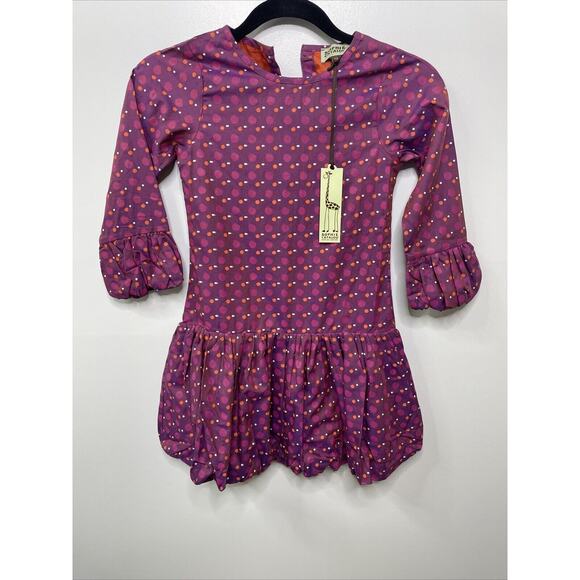 Sophie Catalou Girls Dress‎ 7 8 Purple Polka Dot Pink Cotton Button Back NWT - Picture 2 of 13
